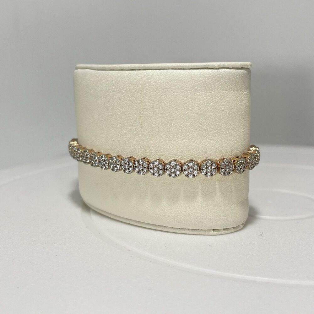 Rose Gold Tone Adjustable Slider Bracelet Clear Rhinestone Cluster 9 Inch
